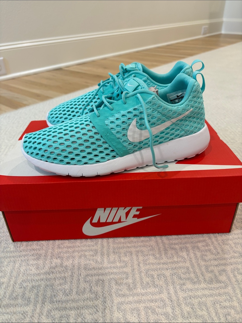 NEW Nike Turquoise Mesh Athletic Sneakers with White Swoosh